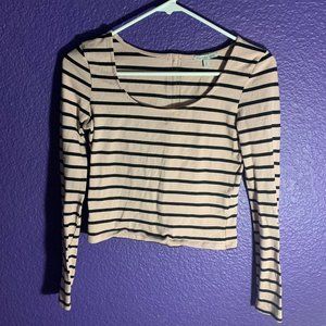 Blush Pink Striped Crop Top Long Sleeves